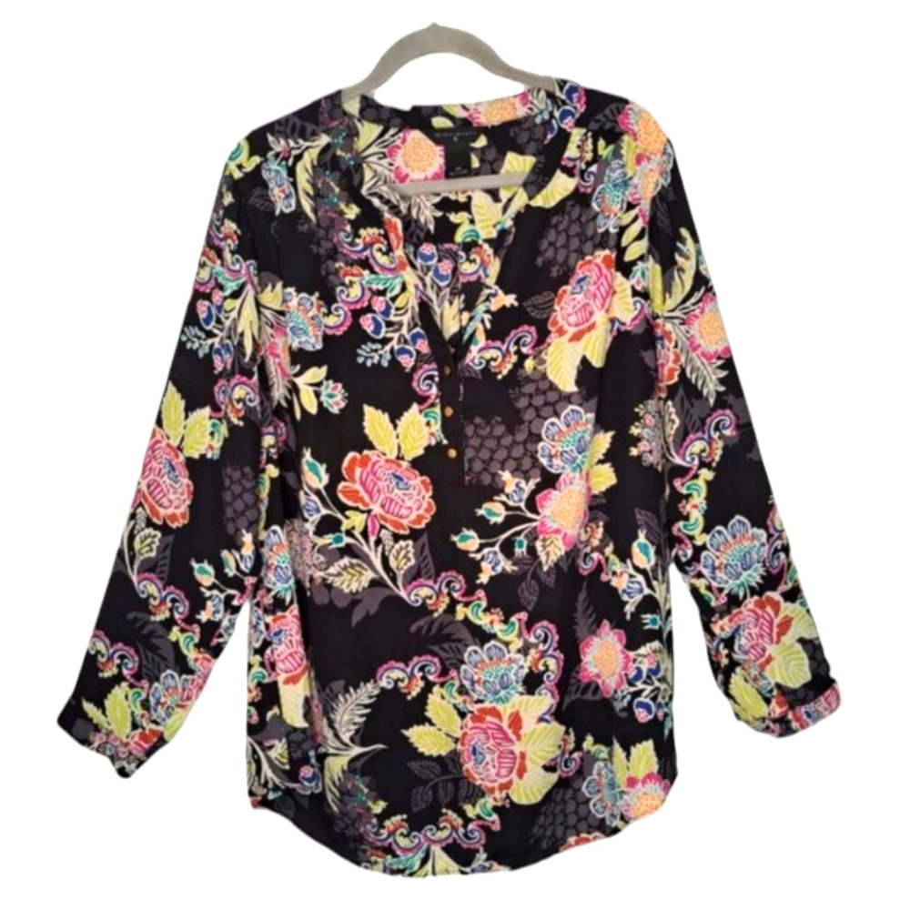 Investments Black Floral Blouse Career office Plus Size 2XL